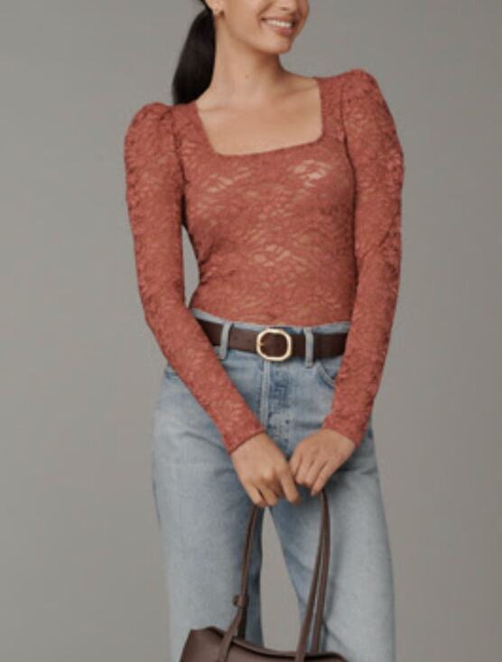Anthropologie Tops - Anthropologie Puff-Sleeve Sheer Lace Top - Size XXS